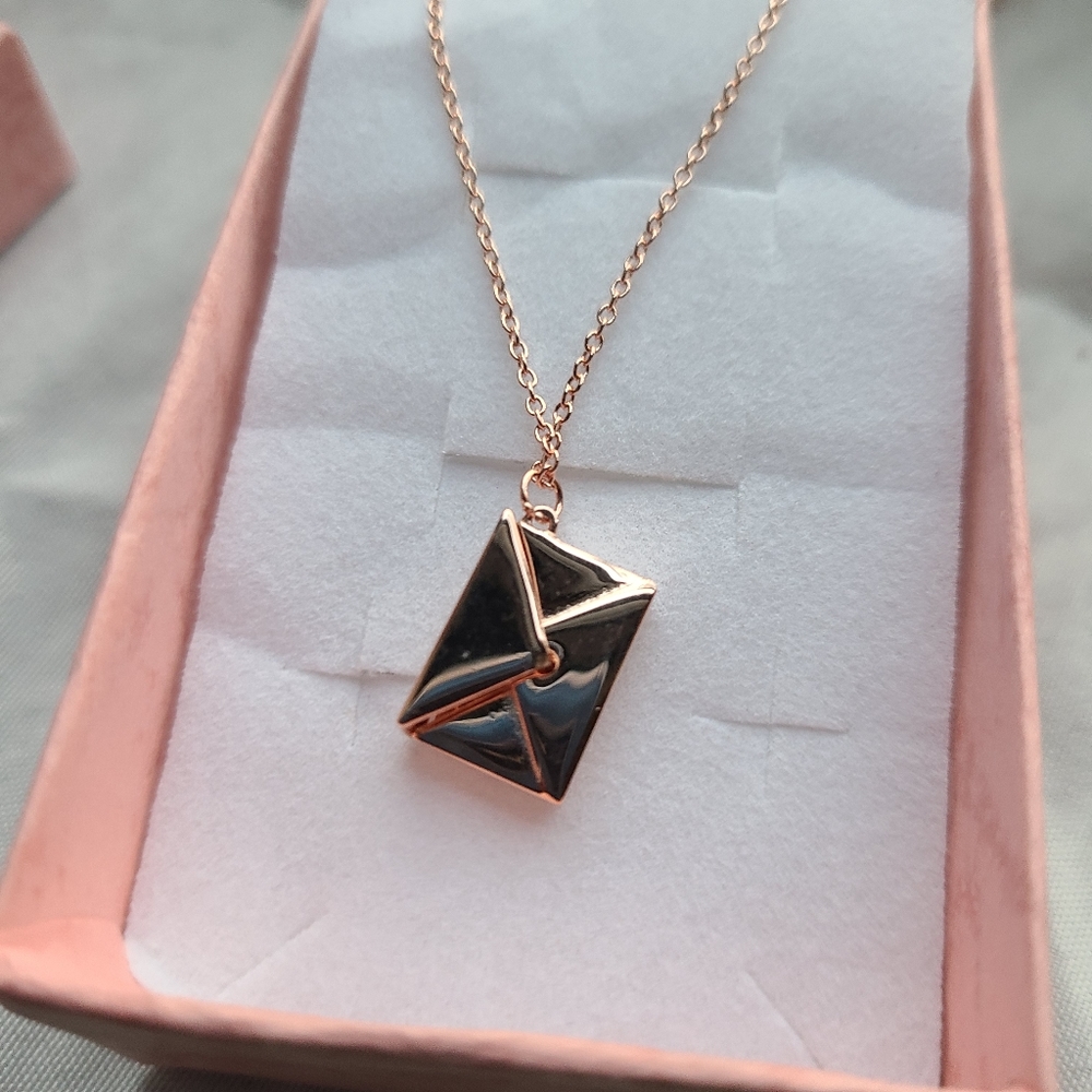 Rose Gold cute envelope necklace love note 16in - Picture 2 of 6
